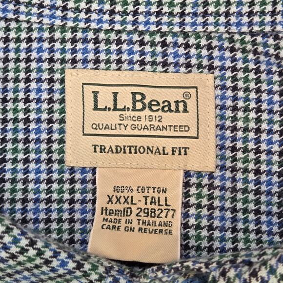 LL Bean XXXL Tall Traditional Fit Cotton Button Down Shirt Blue Check - Picture 3 of 13
